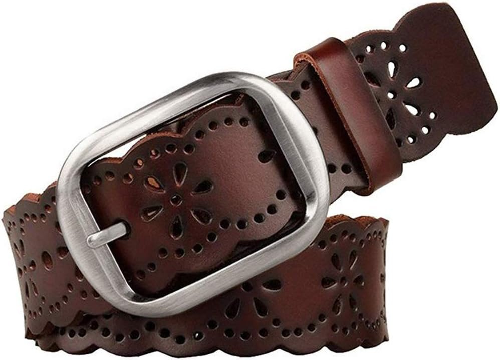 JASGOOD Women’s Hollow Flower Genuine Leather Belt for Jeans Pants Wide Belt for Ladies
