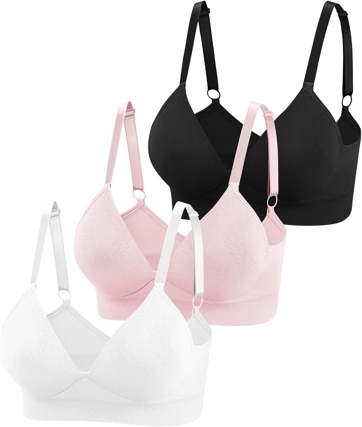 Eleplus 3 Pieces Deep V Wireless Bras for Women Seamless Comfy Bralettes Lightly Lined Multicolors Pack