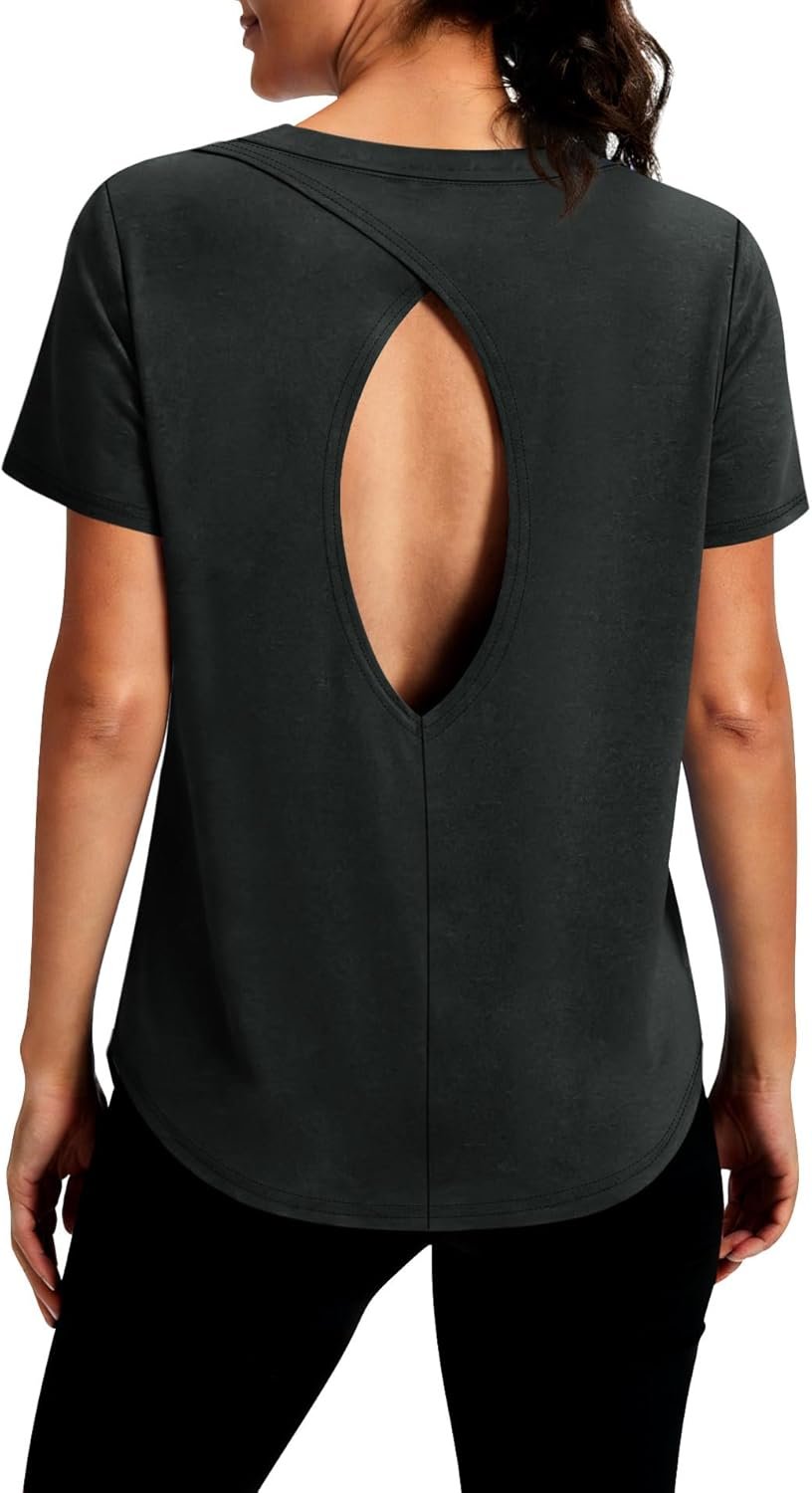 Alaroo Open Back Workout Tops for Women Short Sleeve Yoga Pilates Outfits Athletic Gym Shirts Fitness Clothing Summer 2026