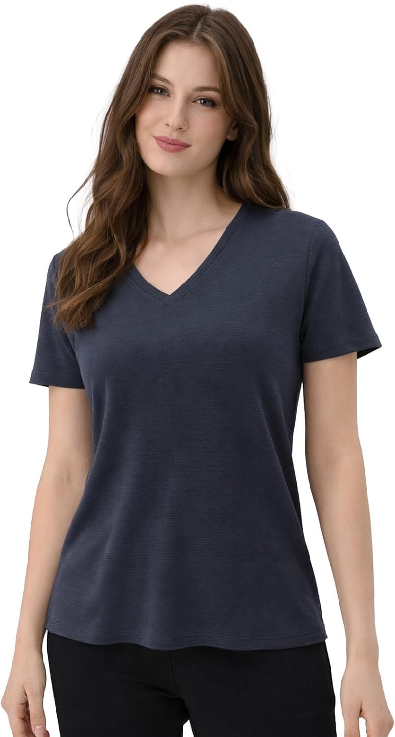 Merino Protect 100% Merino Wool V Neck T-Shirt for Women Short Sleeve Base Layers Odor Resistance Tops for Outdoor Hiking