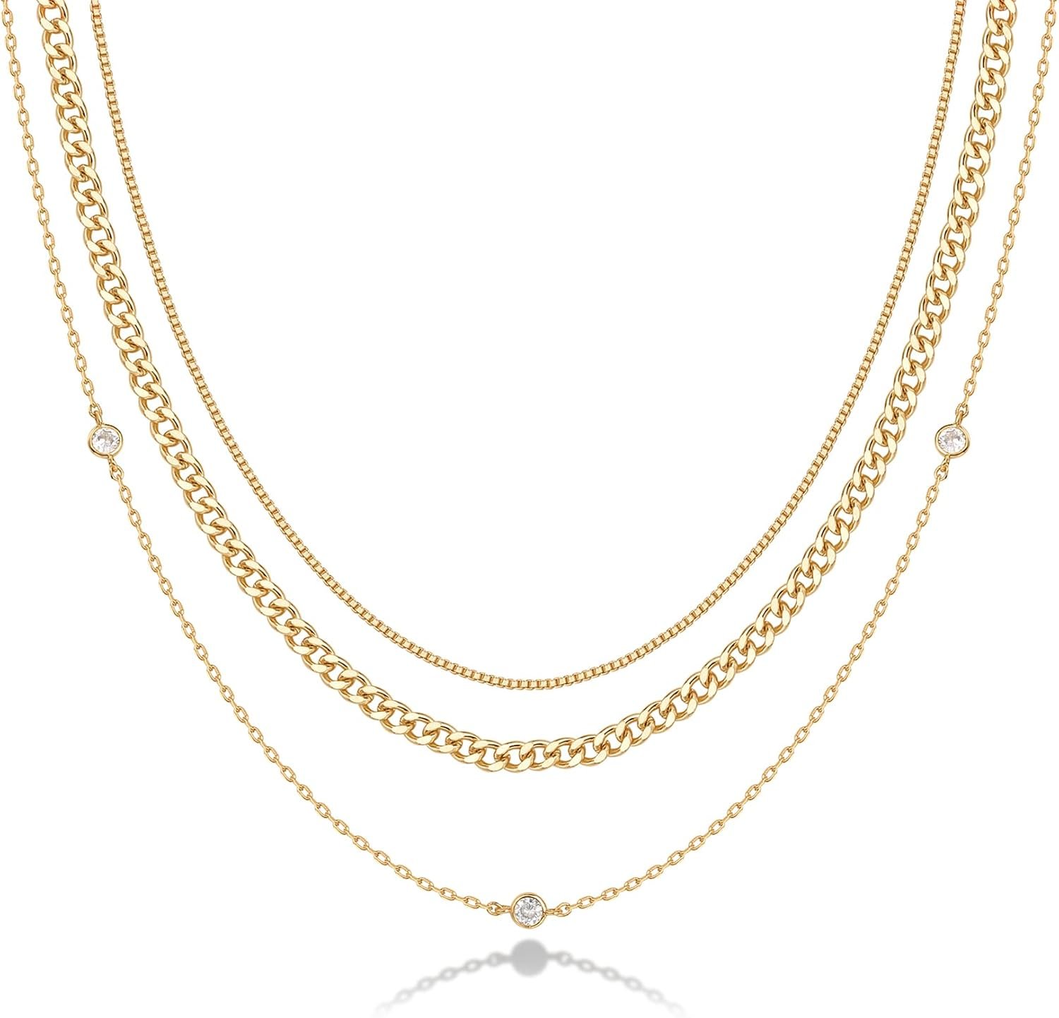 PAVOI 14K Gold Plated Dainty Layering Necklaces for Women | Snake Chain, Curb Link, Paperclip Layered Chains | Trendy Layering Necklace
