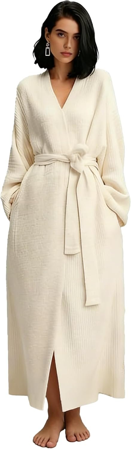 Premium Women’s Double-Sided Fleece Robe Long Plush Flannel Pajamas Soft Warm