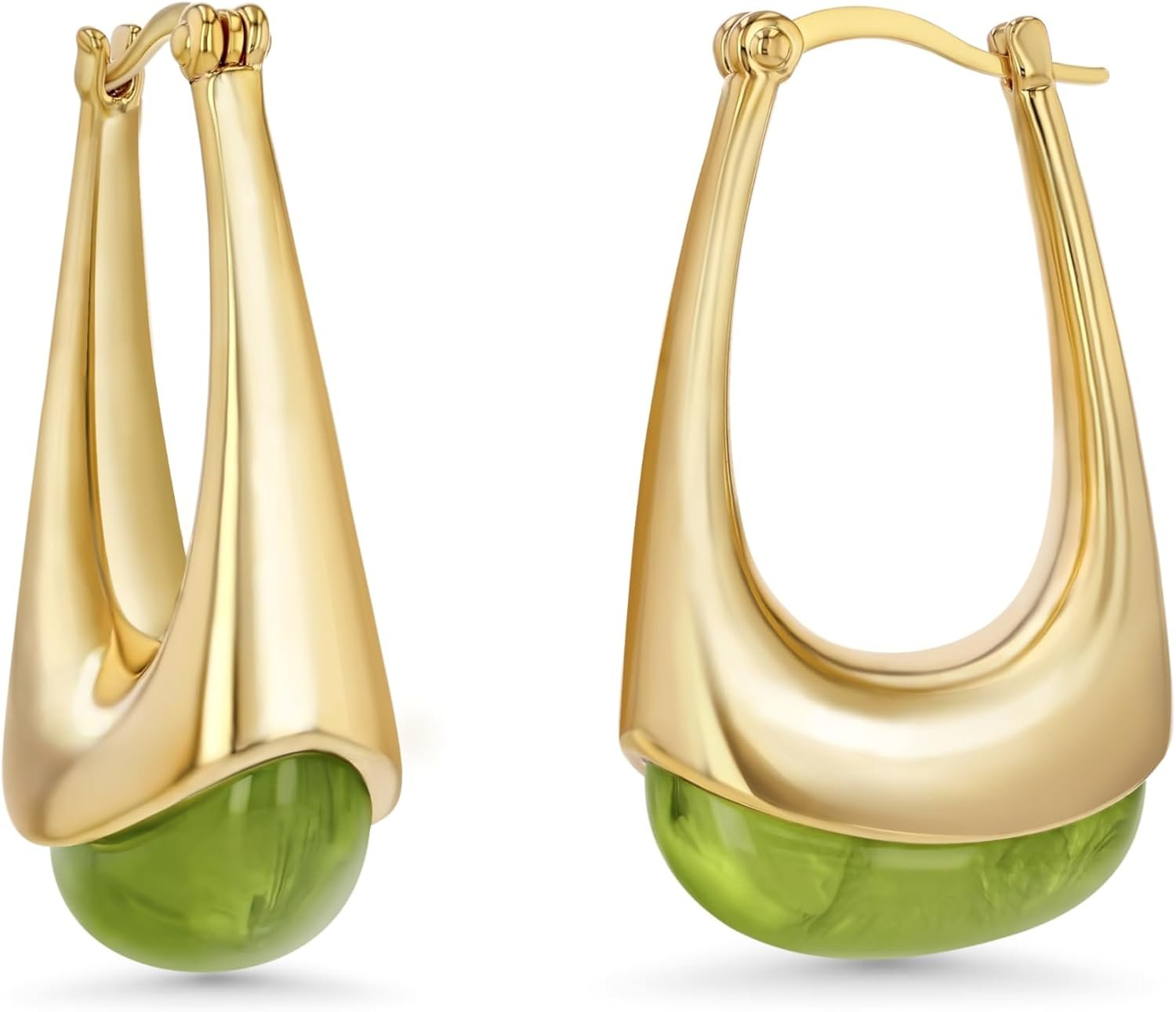 SNGIA Long Oval Chunky Dangle 18K gold plated Hoops with Colored Resin Gemstone Statement Earrings for Women by SNGIA, (Green, Brown, Blue, Pink, White, Cream), Bold Drop Handmade Exaggerated Irregular Trendy Bohemian Jewelry Gifts, Unique Dangling Teardrop Baroque Stone Summer Beach Fashion Earrings Accessories, Round Vintage Thick Circular Nickle Free Huggies Hoop Earrings.