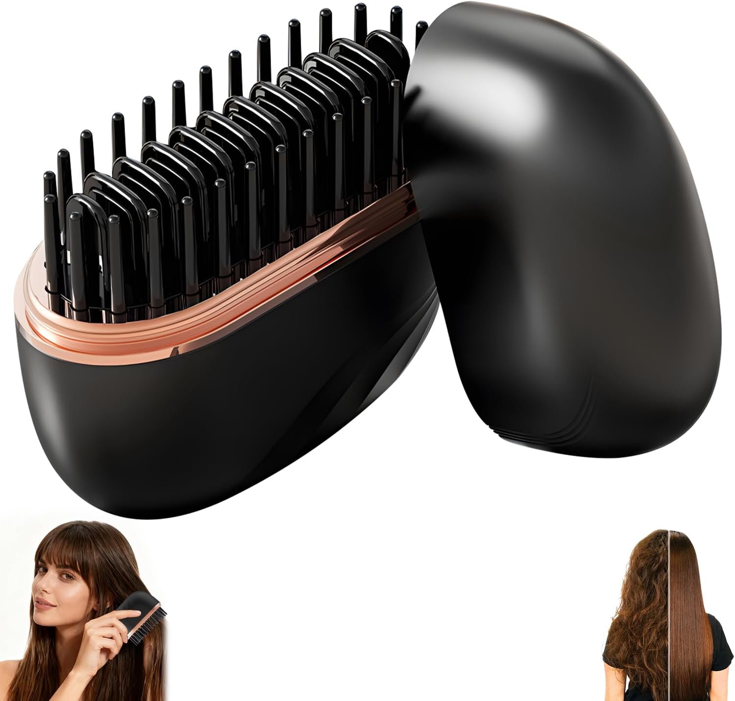 Mini Hair Straightener,Rechargeable Wireless Portable Hair Straightener Brush,3-Speed Temperature Control,Mini Hair Straightener for Women,Idea for Home Travel (Black)