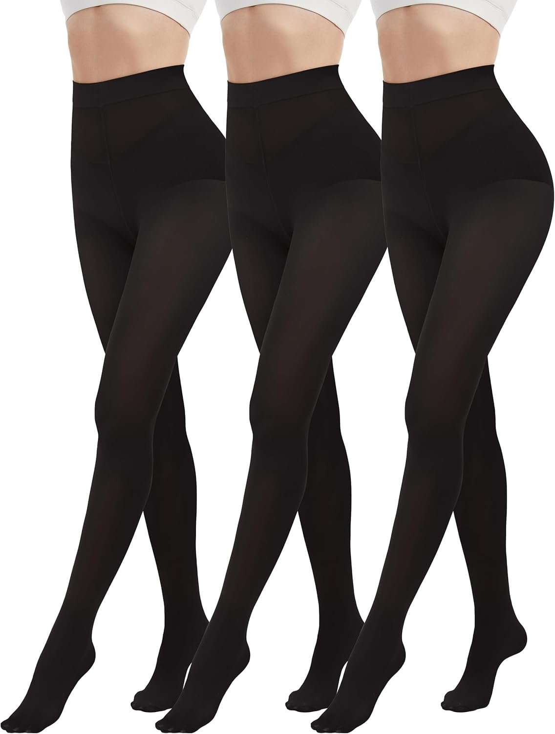DDOBB 3 Pairs 80D Tights for Women Opaque Black High Waisted Stockings Womens Footed Pantyhose with Reinforced Toe
