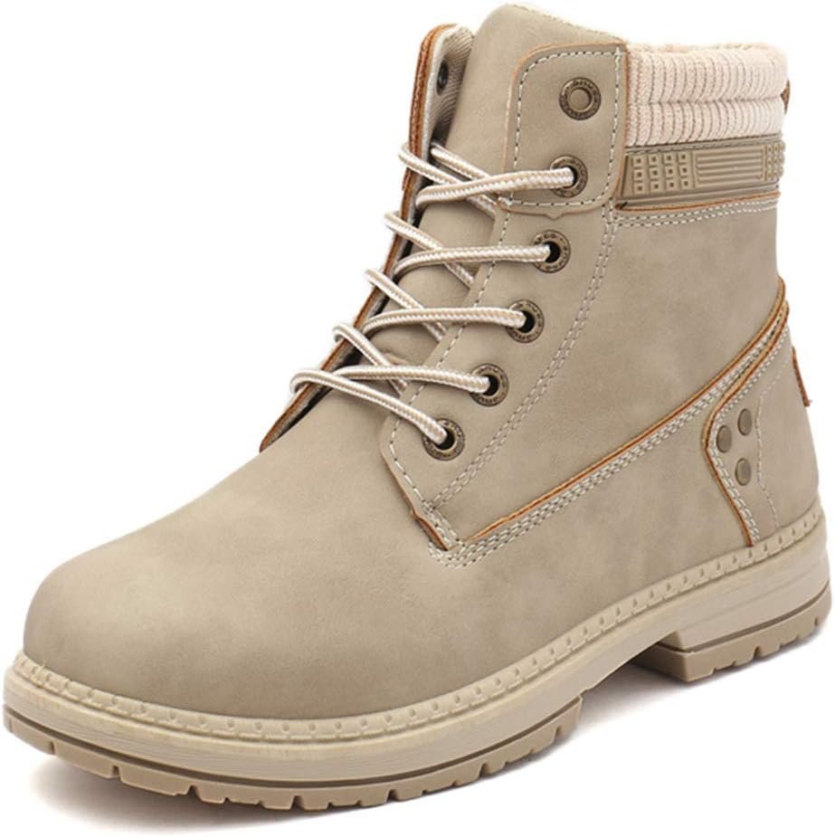 Athlefit Women’s Work Waterproof Hiking Combat Boots Lace up Low Heel Booties Ankle Boots