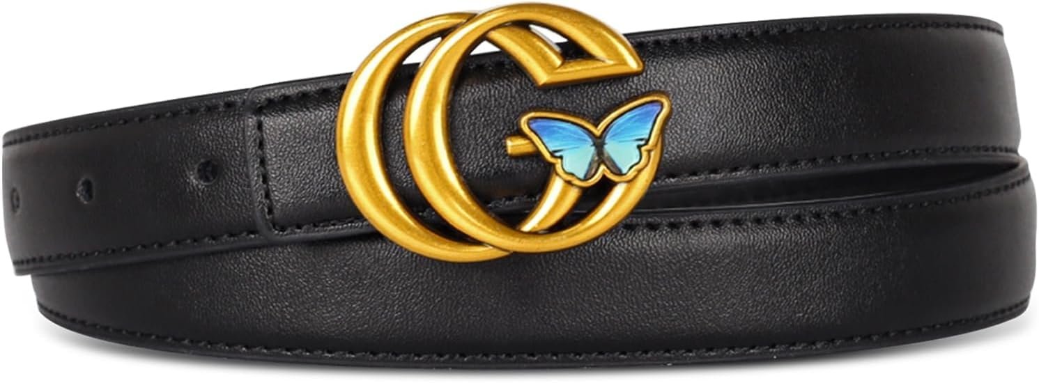Aurolran Women’s Designer Leather Belt with Gold Buckle, Fashion Waist Accessory for Jeans & Dresses, Great Gift Idea for Her