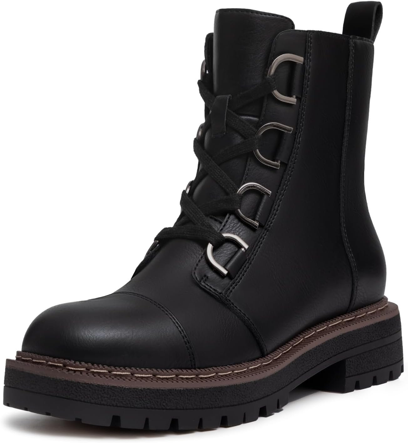 Athlefit Women’s Combat Ankle Boots Lace up Platform Lug Sole Chunky Low Heel Booties