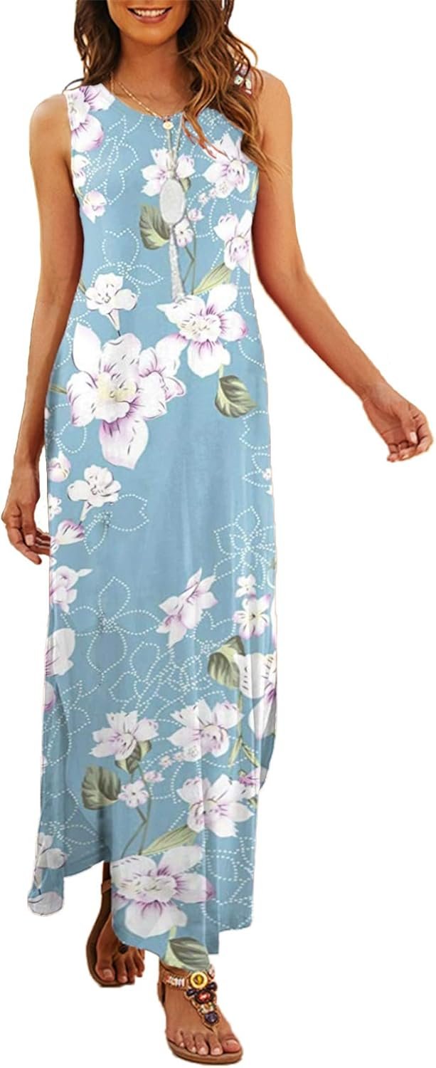 Hount Women’s Casual Summer Sleeveless Dress Loose Split Maxi Dresses with Pockets