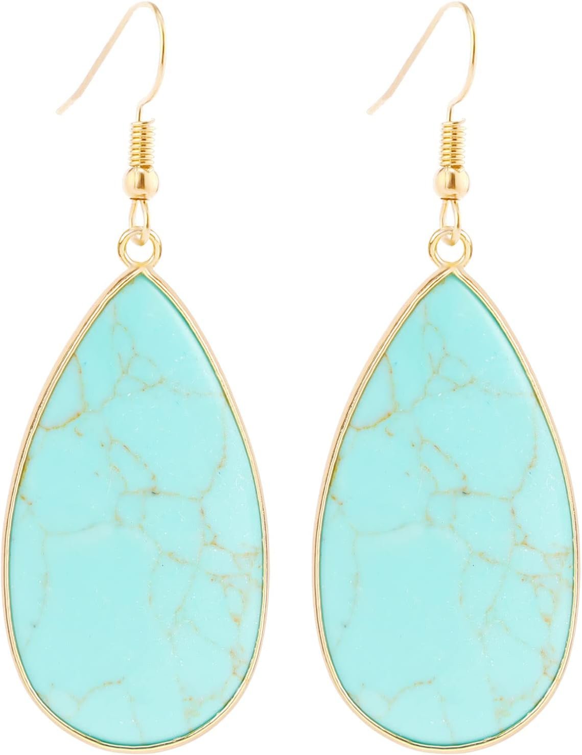 BaubleStar Natural Crystal Healing Stone Earrings Statement Teardrop Dangle Earrings for Women