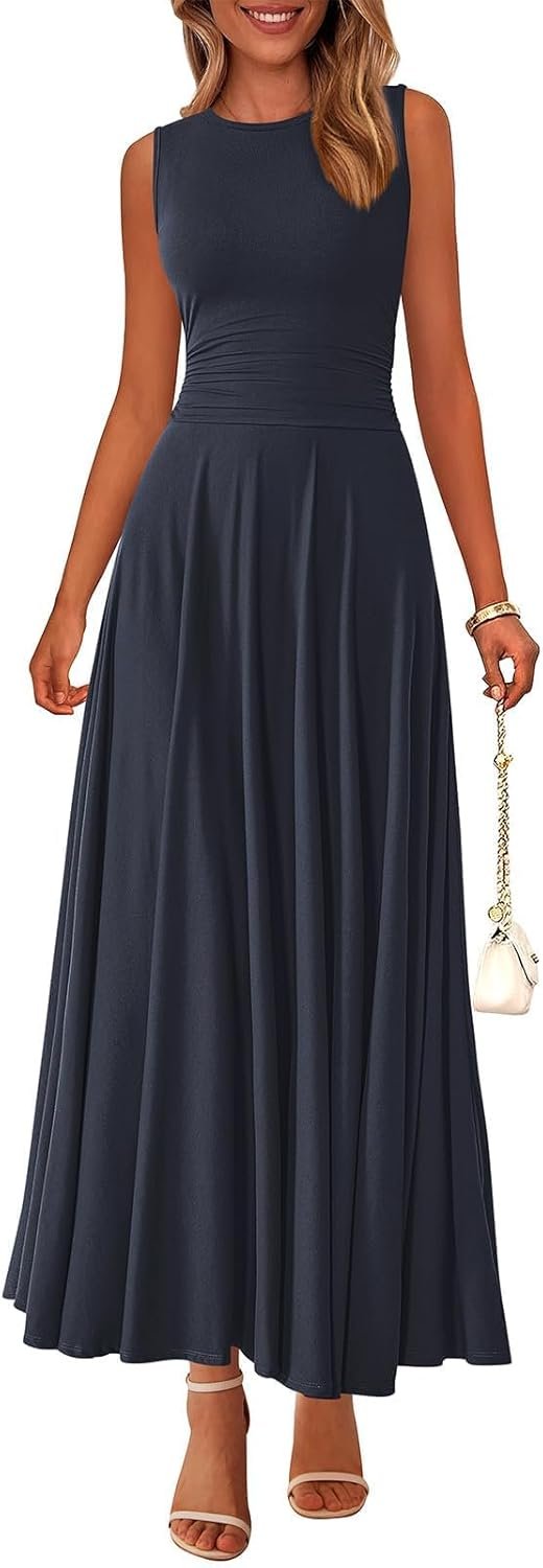 PRETTYGARDEN Womens Summer Dresses 2026 Casual Sleeveless Crewneck Aline Maxi Dress Stretch Tank Flowy Long Dresses