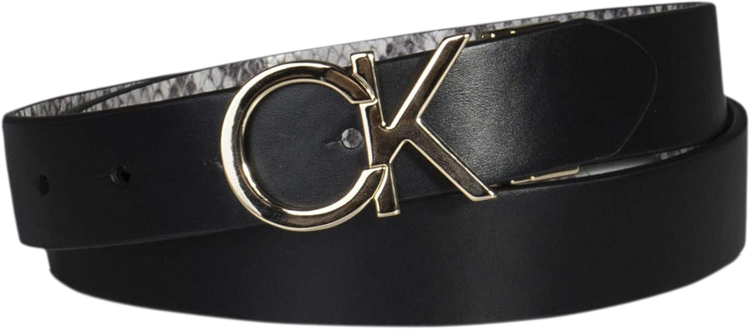 Calvin Klein Women’s Two-in-One Reversible CK Monogram Plaque Buckle Dress Belt (Regular and Plus Sizes)