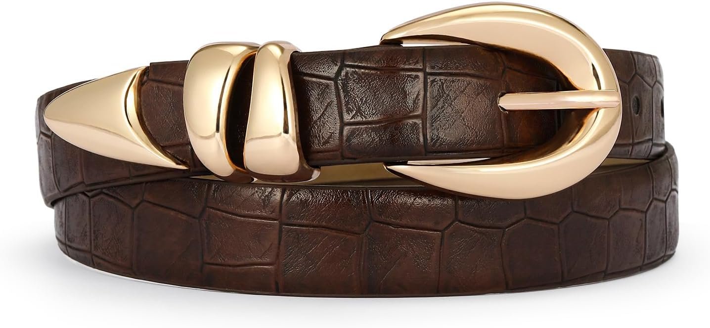 RISANTRY Leather Belt for Women Stylish Design with Gold Buckle Ladies Black Belt Perfect for Jeans Dresses