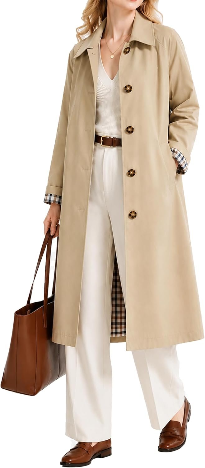 Orolay CHIIONE Women Waterproof Trench Coat Single Breasted Lightweight Classic Coat with Deep Pockets, Spring Summer Travel