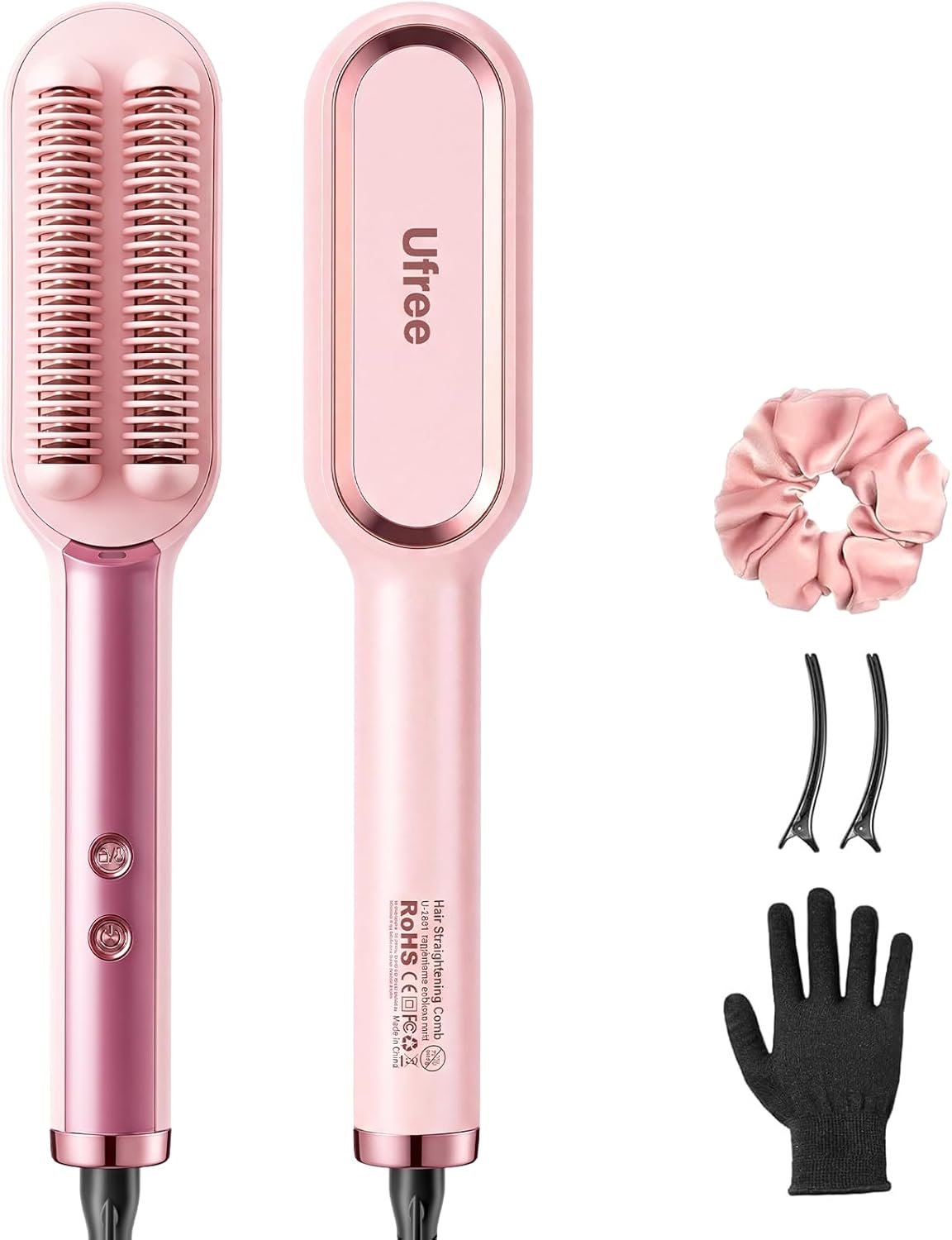 Ufree Hair Straightener Brush, Double Row Negative Ion Hot Comb for Women, 9 Temps Fast Heating 430°F LED Display, Anti Frizz, Works on Natural Curly Thick Hair, Dual Voltage Travel Ready