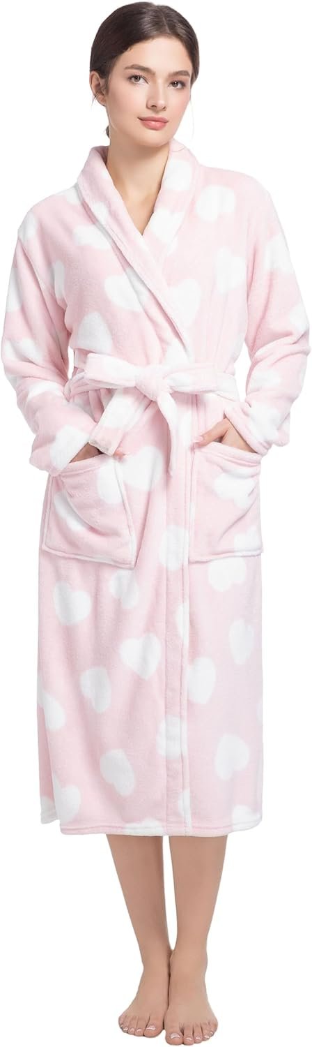 Women‘s Plush Long Soft Bathrobe, Premium Fleece Robe, Super Cozy Cute Quick Dry