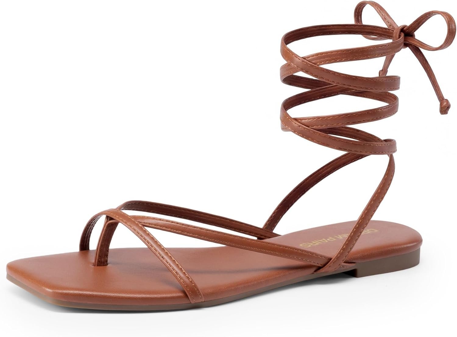 DREAM PAIRS Womens Strappy Flat Sandals – Comfortable Lace Up Gladiator Dressy Sandals, Square Toe Tie Up Walking Sandal, Summer Wrap Up Vocation Sandal Mermaid Shoes