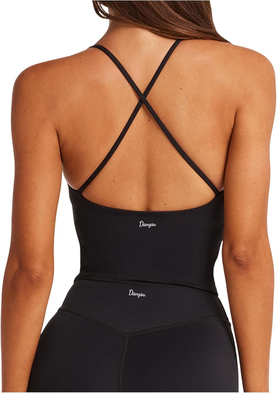 Danysu Sculpt Workout Tank Tops Women Backless Longline Sports Bras Strappy Padded Yoga Top