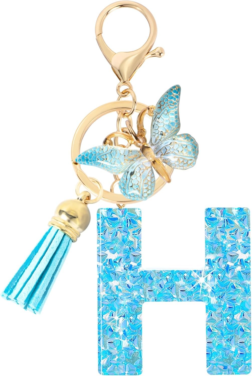 Initial letter Keychains for Women Girls Tassel Butterfly Cute Keychain for Wallet Backpack charm