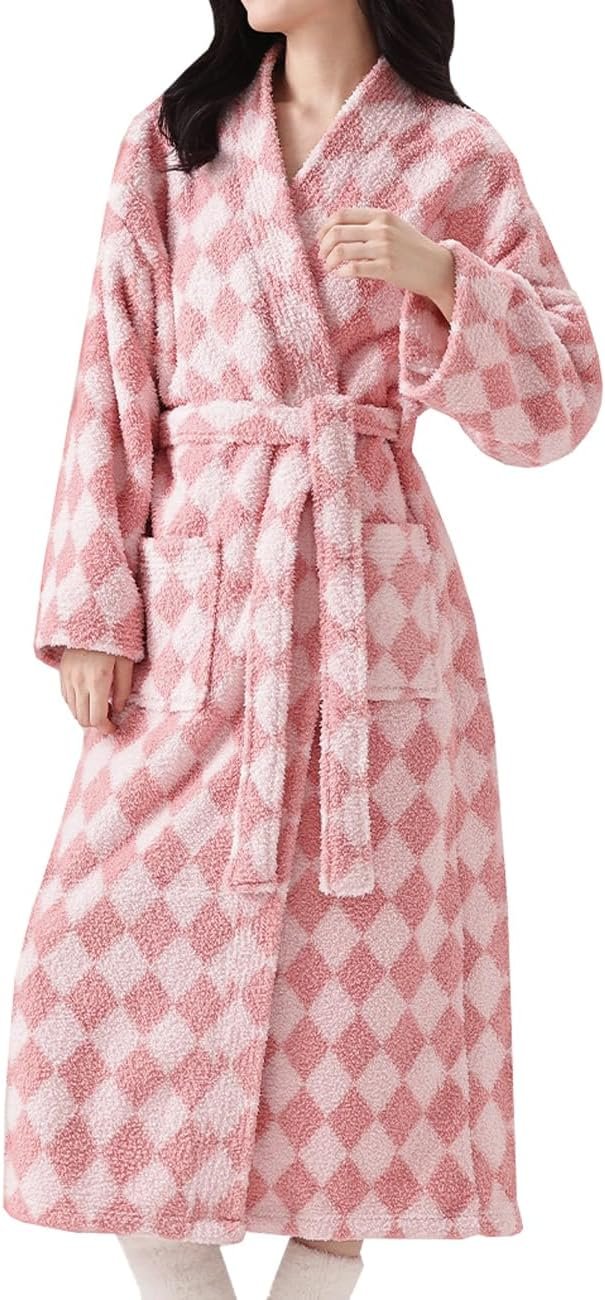 Womens Plush Robes Long Soft Fluffy Bathrobe Bathrobe With Pocket Belt Warm Robes