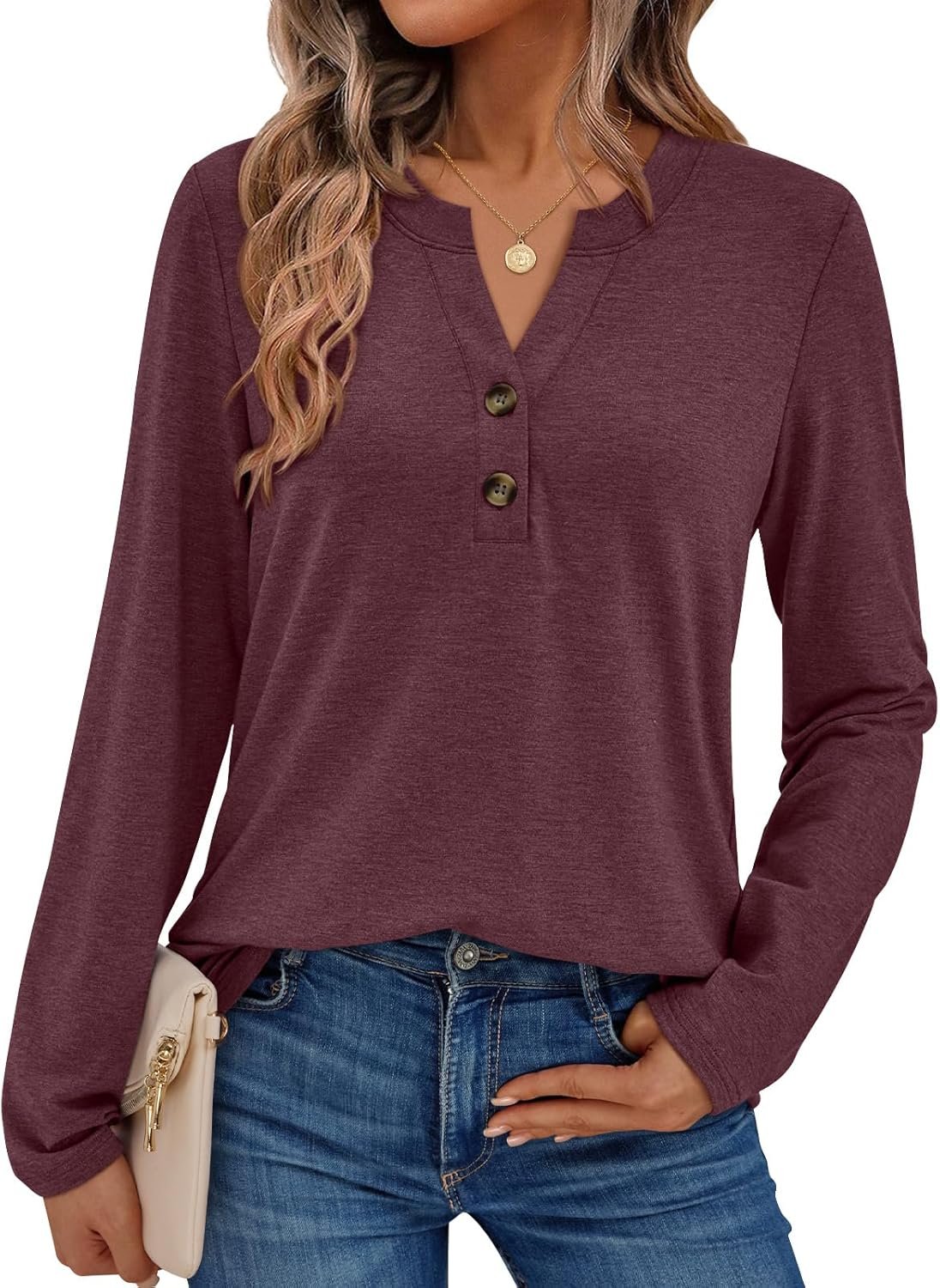 AUTOMET Women’s Long Sleeve Shirts 2026 Spring Fashion Dressy Casual Tops Trendy Henley Blouses Cute Work Outfits Clothes
