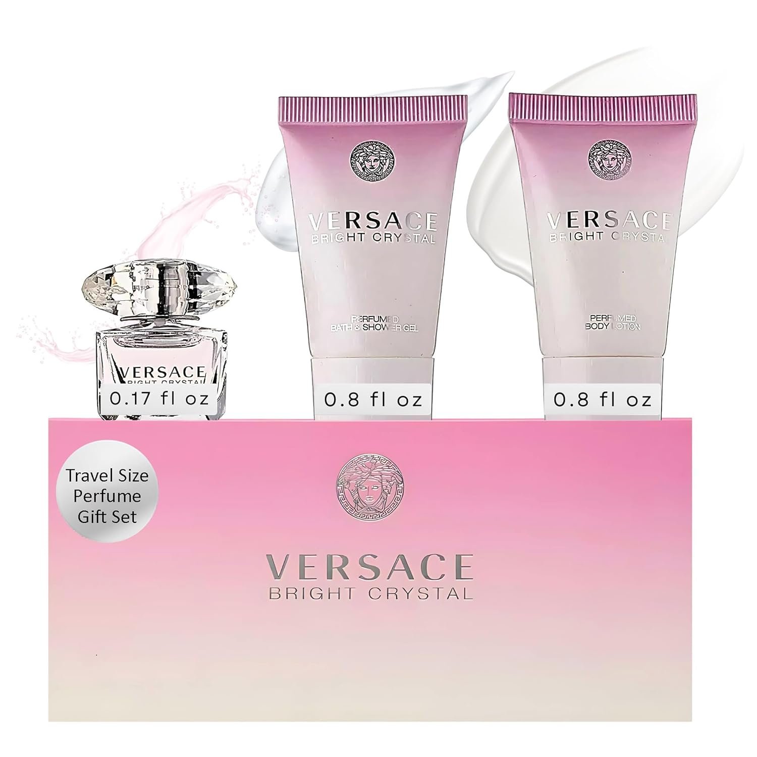 Versace Versace Bright Crystal By Versace for Women – 3 Pc Gift Set 5ml EDT Splash, 2x25ml Shower Gel, Body Lotion