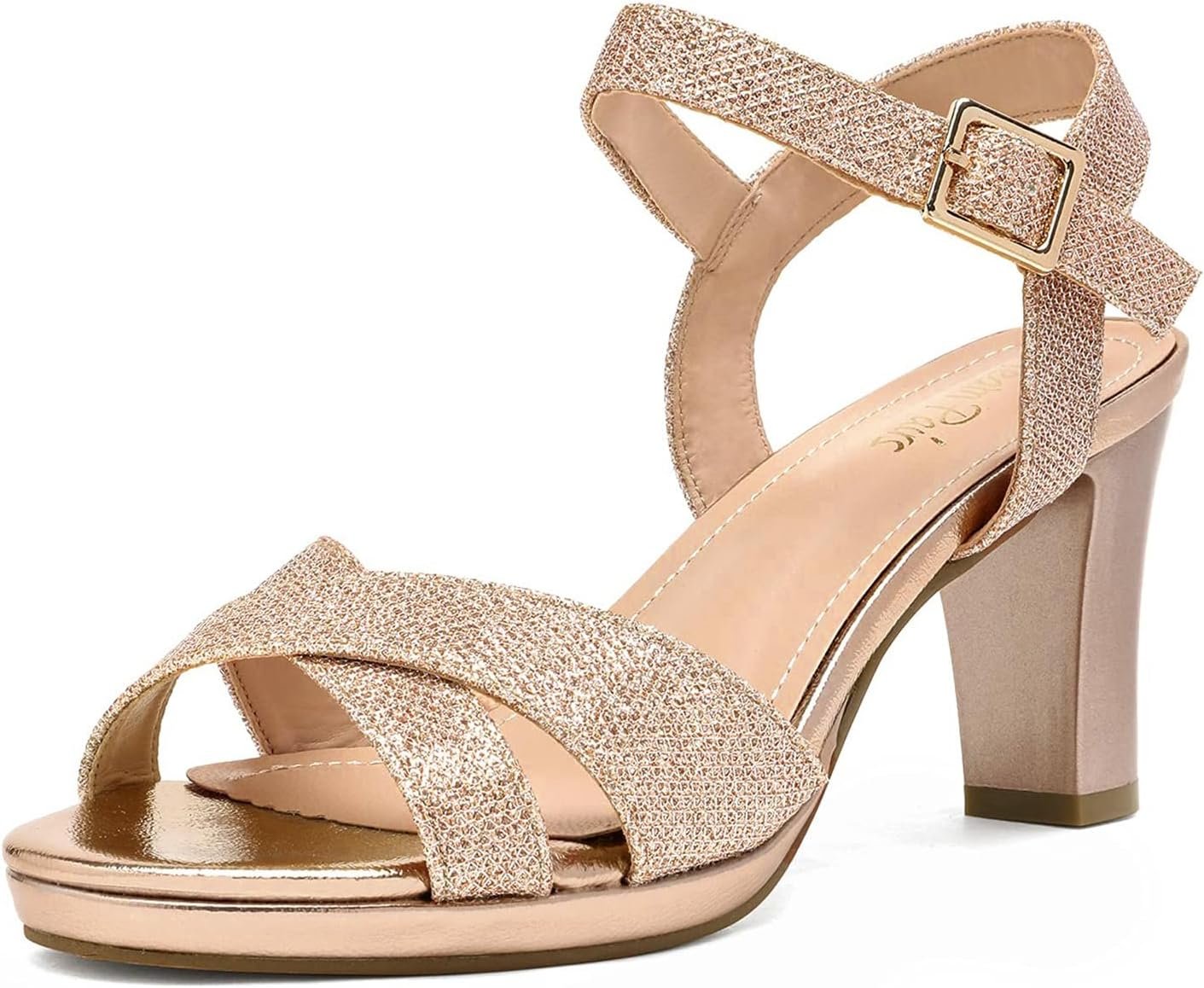 DREAM PAIRS Women’s Chunky Heels Open Toe Ankle Strap Sparkly Heels Pump Sandals
