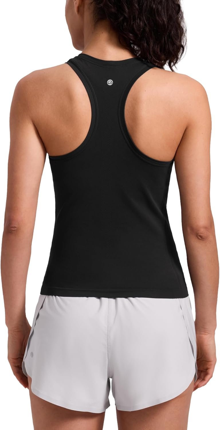 CRZ YOGA Seamless Workout Tank Tops for Women – Athletic Running Gym Sleeveless Shirts Crewneck Racerback Breathable
