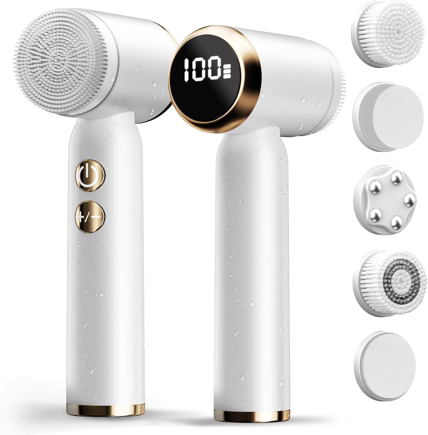 Electric Face Scrubber with Led Display & Facial Cleansing Brush – 6-in-1 Exfoliating Kit, 3 Speeds, IPX6 Waterproof Face Brush for Deep Cleaning, Massage & Gentle Exfoliation-Milk White