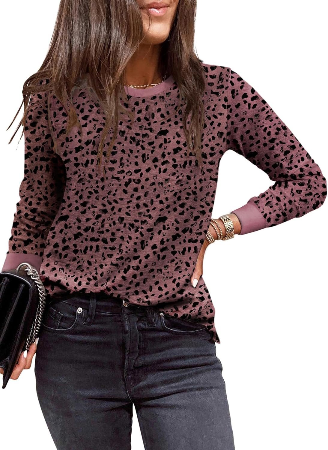 EVALESS Womens Crewneck Long Sleeve Tops Casual Polka Dots Tops Summer Spring 2026 Tshirts Shirts