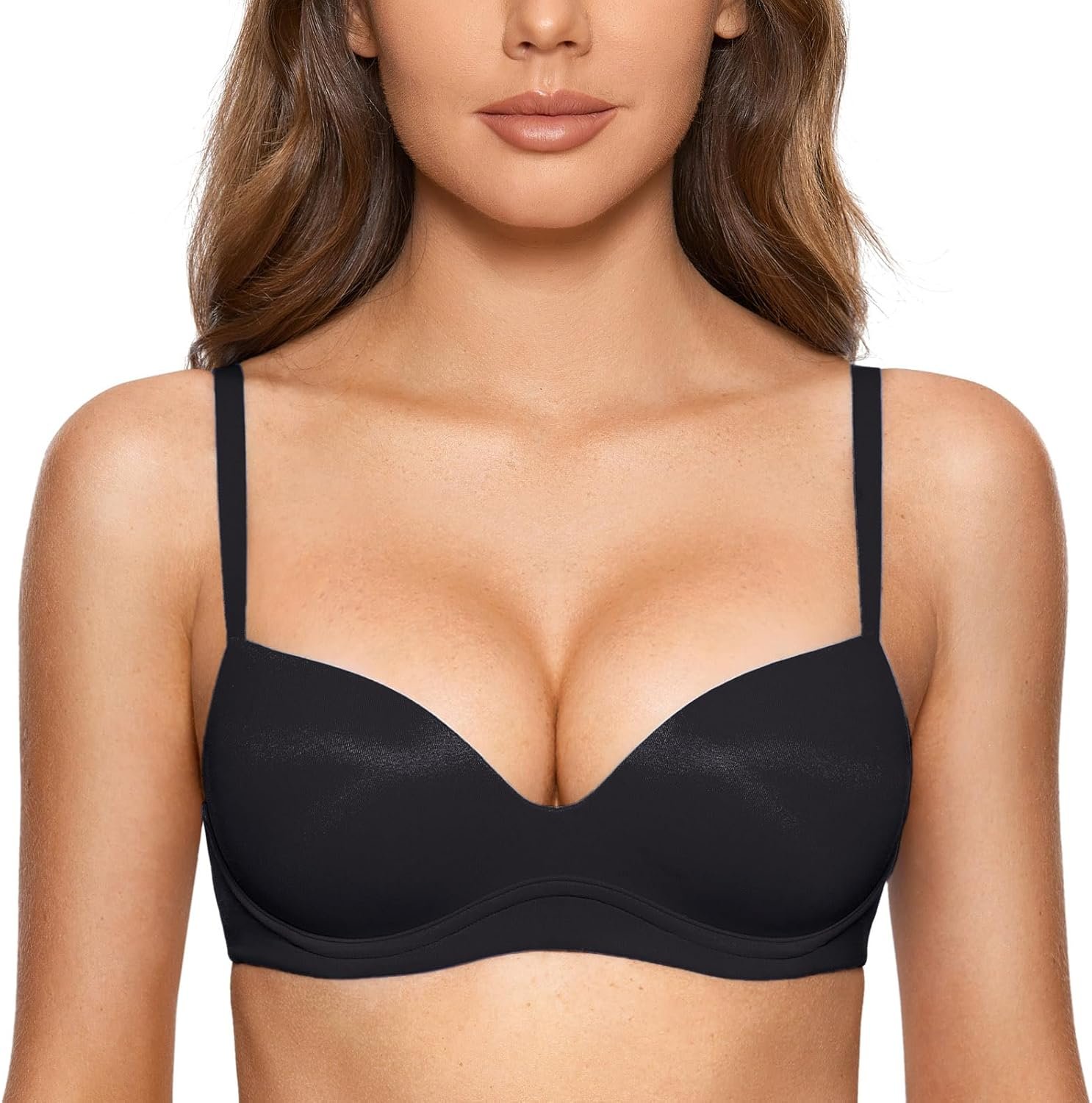 DOBREVA Women’s Push Up Bra No Underwire Comfortable Wireless Bras Padded Plunge