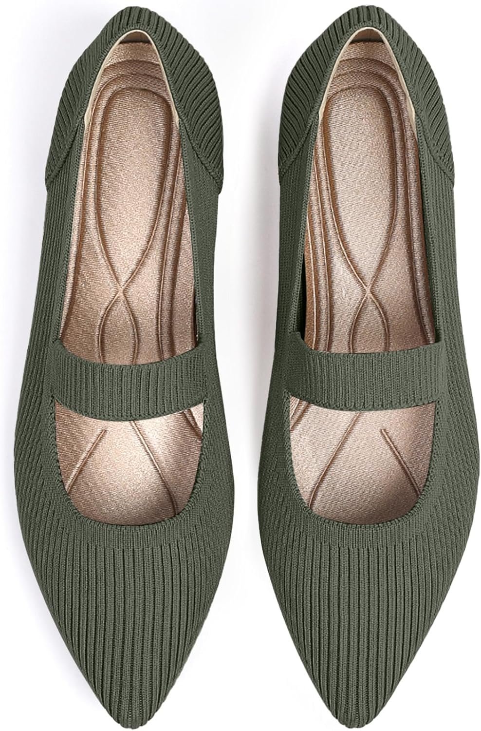 TINGRISE Women’s Flats Shoes Pointed Toe Knit Washable Ballet Comfortable Dressy Mary Jane Flat