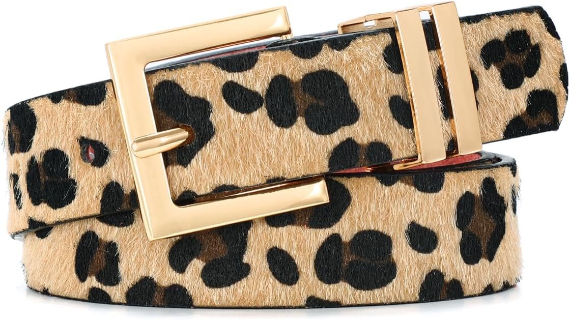 SANSTHS Women’s Leather Belt for Jeans Pants Dresses Fashion Ladies Belt Square Gold/Silver Buckle Waist Belt for Women