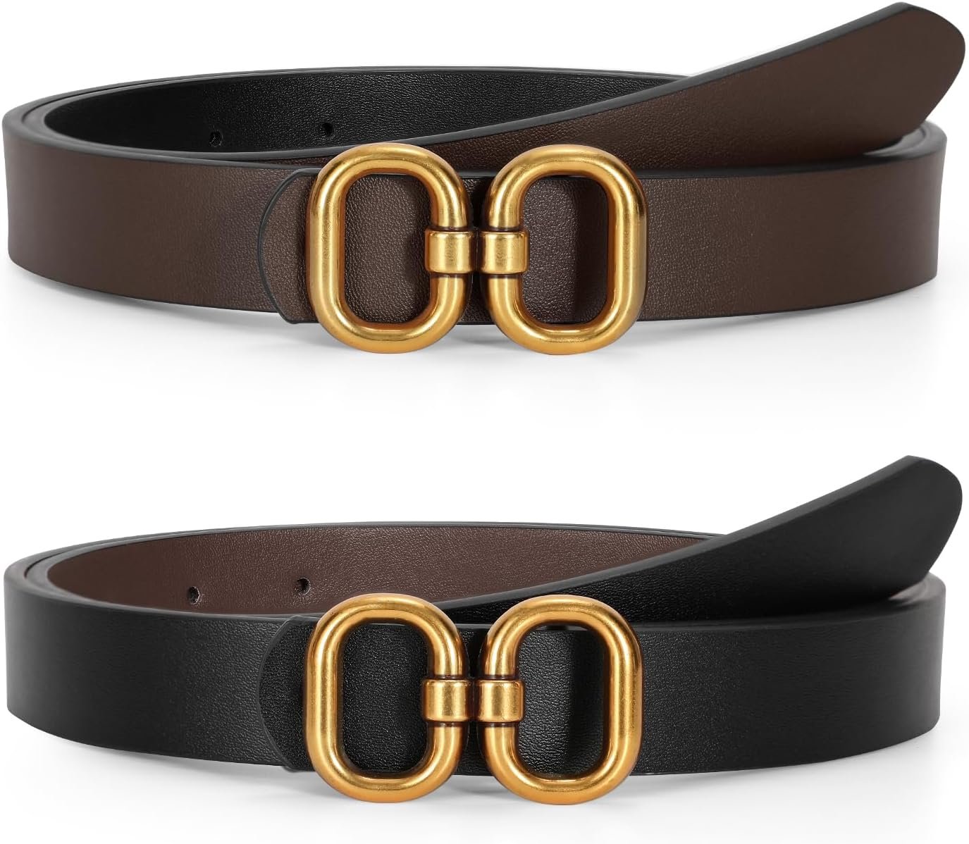 TRIWORKS Reversible Leather Belt for Women with Gold Buckle Ladies Leather Belt for Jeans Pants