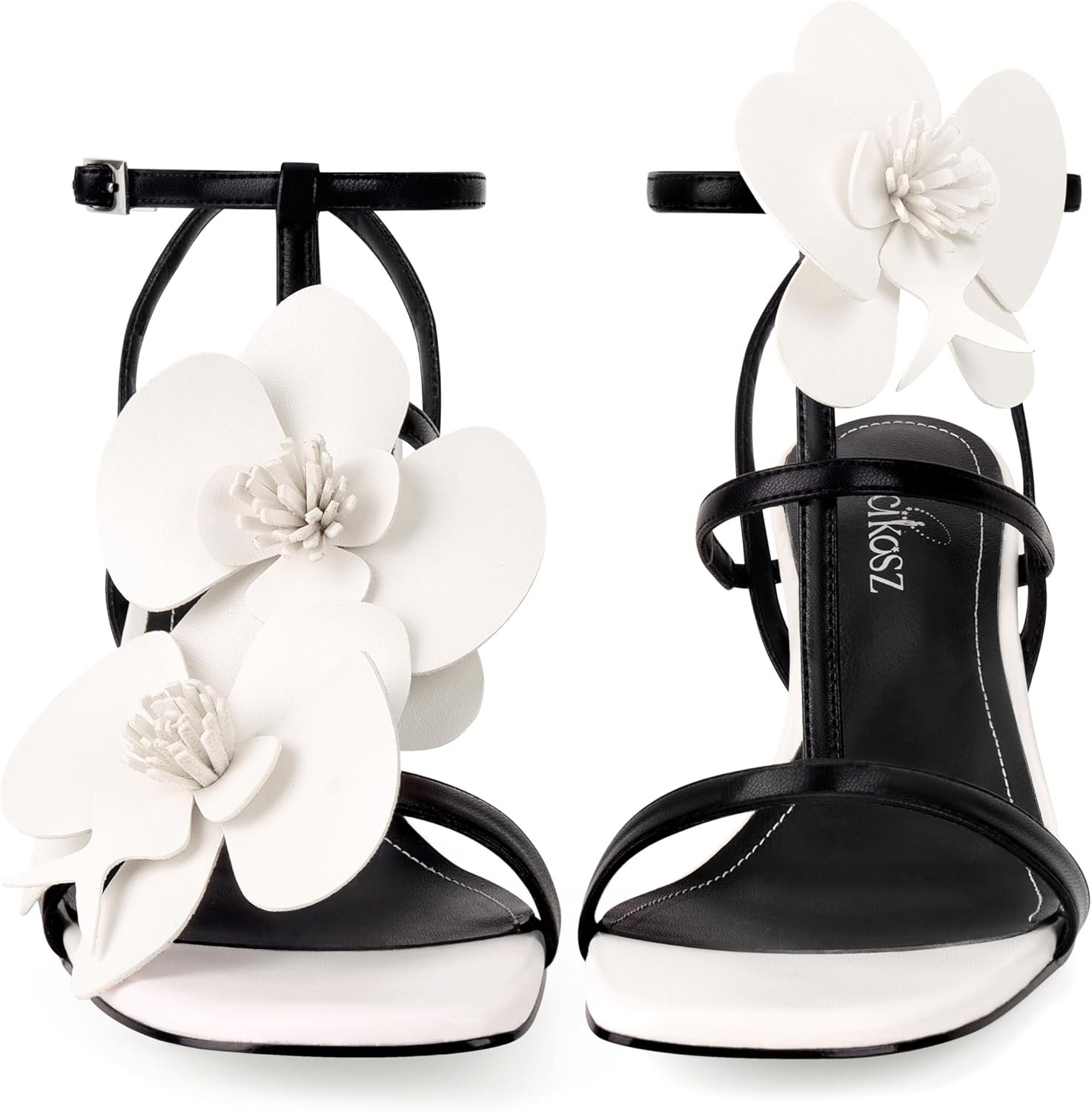 LACIKOSZ Floral High Heels Womens Strappy Sandals Wedding Bride Dressy Shoes Open Toe Ankle Strap Sandals