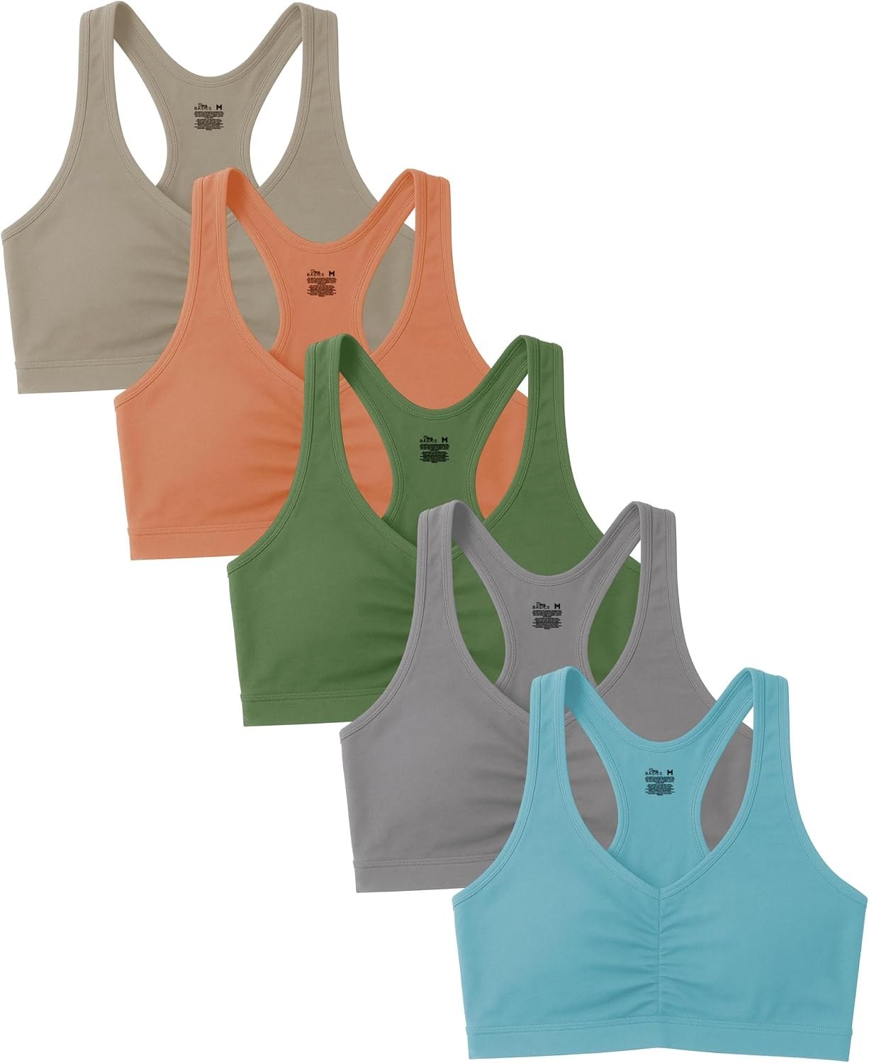Sexy Basics Women’s Cotton Spandex Racer Back Bra | 4 Way Stretch Pullover Workout Sport Bras (Multi-Pack)