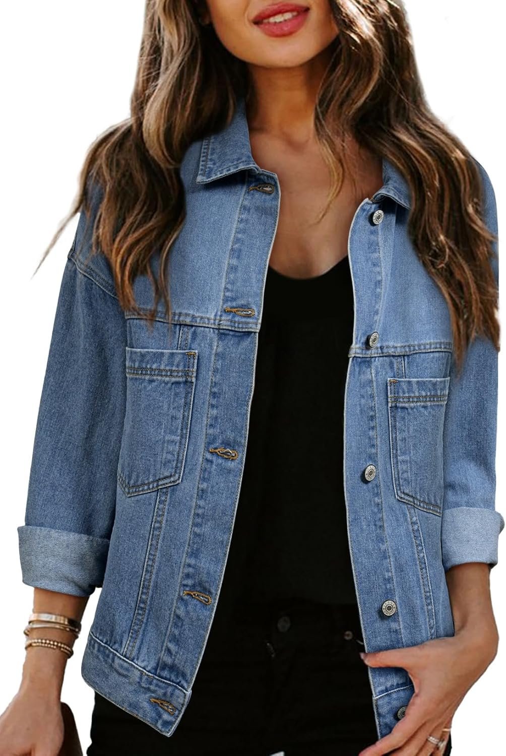 Sidefeel Women’s Denim Jackets Casual Long Sleeve Oversized Fall Outfits Jean Jacket