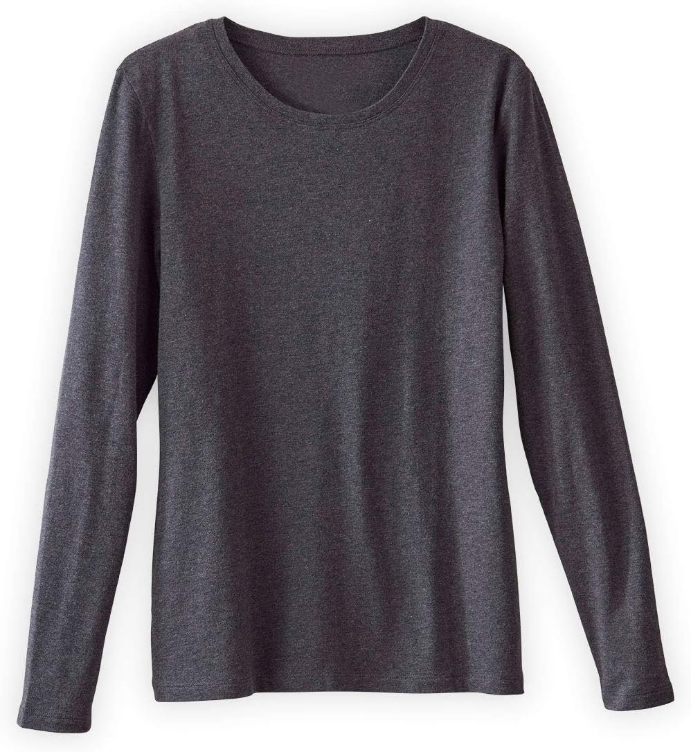 Fair Indigo Women’s 100% Organic Pima Cotton Relaxed Long Sleeve Crew Neck T-Shirt