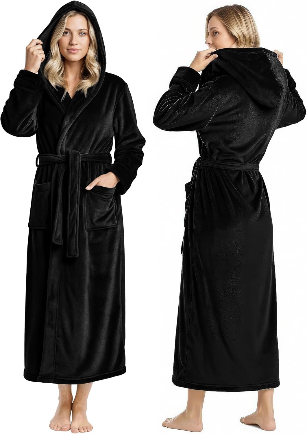 NY Threads Premium Womens Robe with Hood, Plush Fleece Long Bath Robe for Women, Fluffy Soft Women’s Bathrobe
