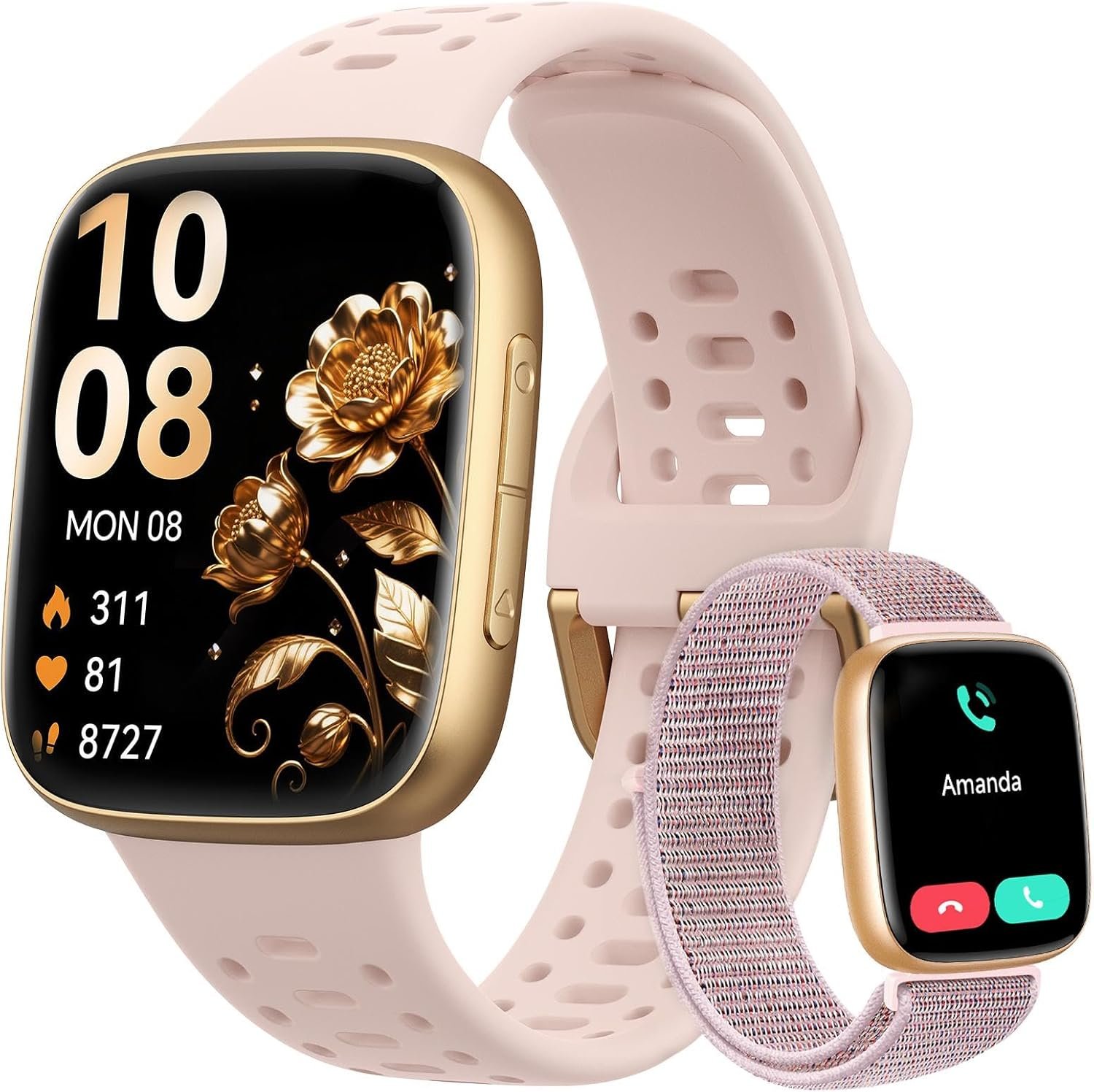 Smart Watches for Women Android iPhone (2 Bands), [1.85″ AMOLED Screen] Smartwatch Fitness Tracker 3ATM Waterproof with Bluetooth Calls, AI Control, Heart Rate/SpO2/Sleep Monitor, 7 Days Battery