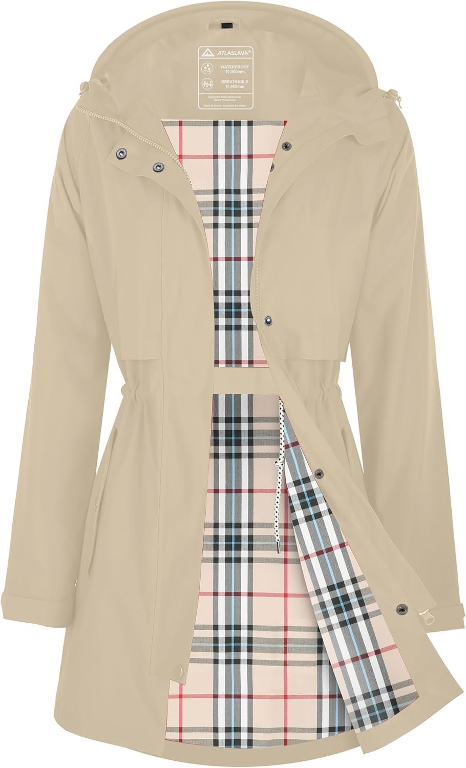 ATLASLAVA Women Rain Jacket Waterproof Raincoat with Hood Breathable Long Windbreaker Trench Coat S-3XL