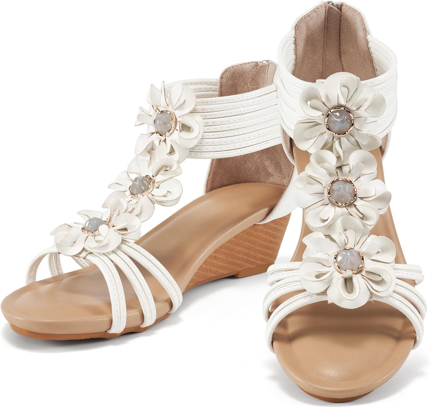 FUDYNMALC Womens Sandals Wedge Shoes: All-Day Comfort Dressy Wedges 2026 with Zipper Open Toe Summer Gladiator Sandals for Casual