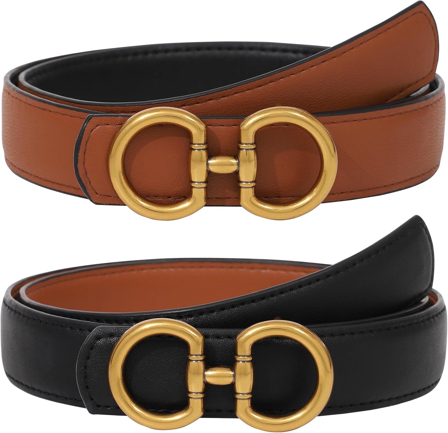 AWAYTR Reversible Belt for Women – Two-in-One Women Fashion Leather Belt for Jeans with Golden Buckle