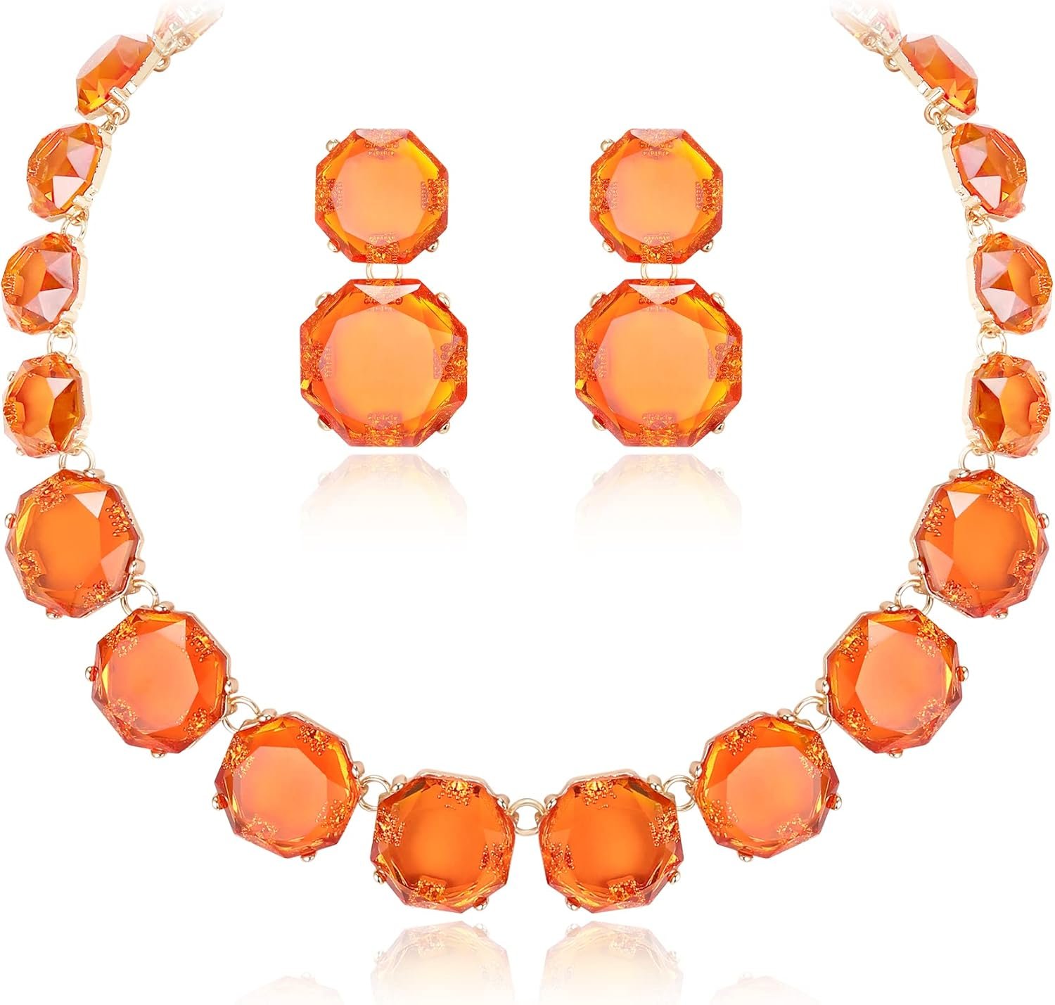 Flyonce Rhinestone Statement Choker Necklace Earrings Set, Round Crystal Bohemian Art Deco Costume Jewelry Set for Women