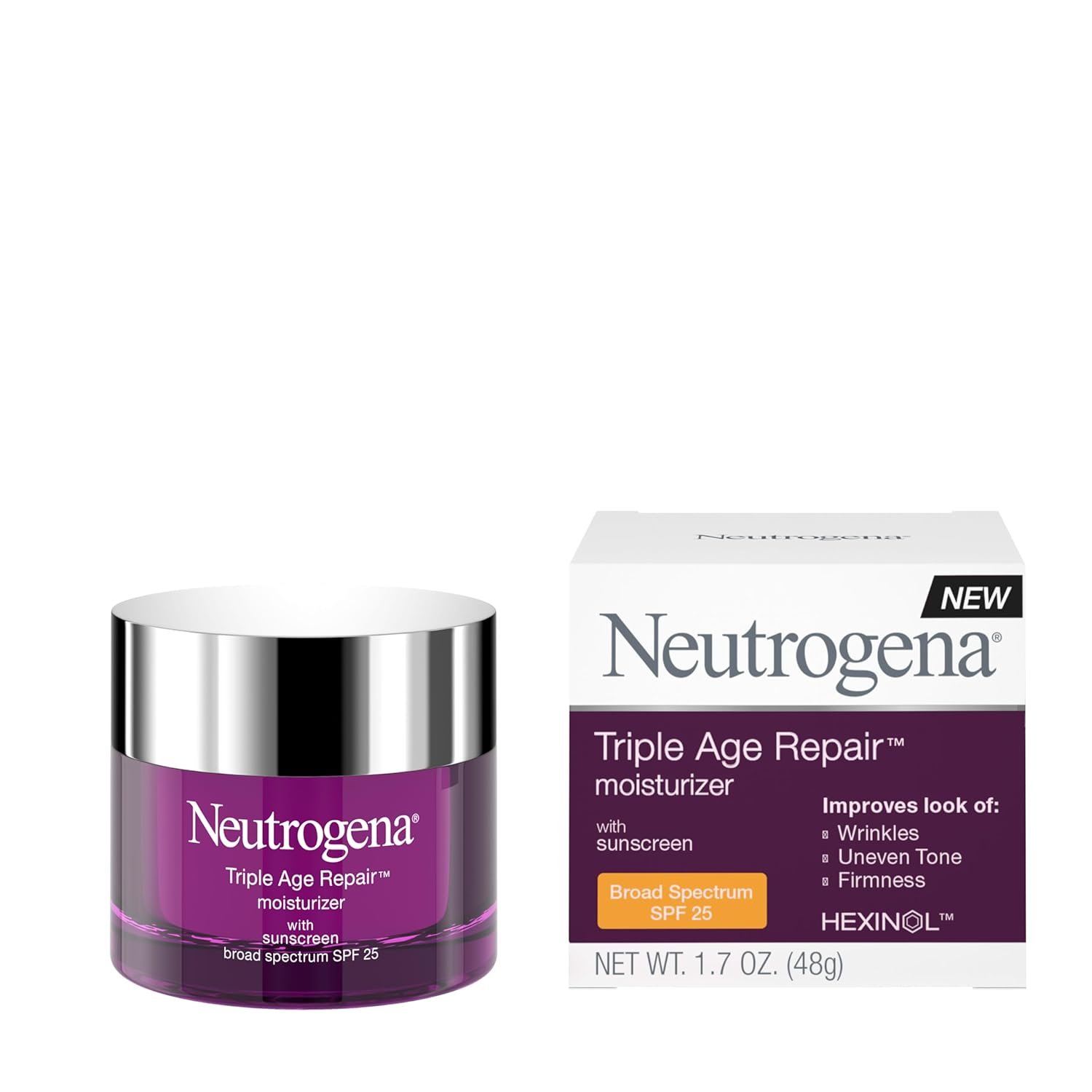 Neutrogena Triple Age Repair Face Moisturizer SPF 25 Anti-Aging Cream with Hexinol Technology Vitamin C Glycerin and Shea Butter to Help Reduce Wrinkles, 1.7 fl oz