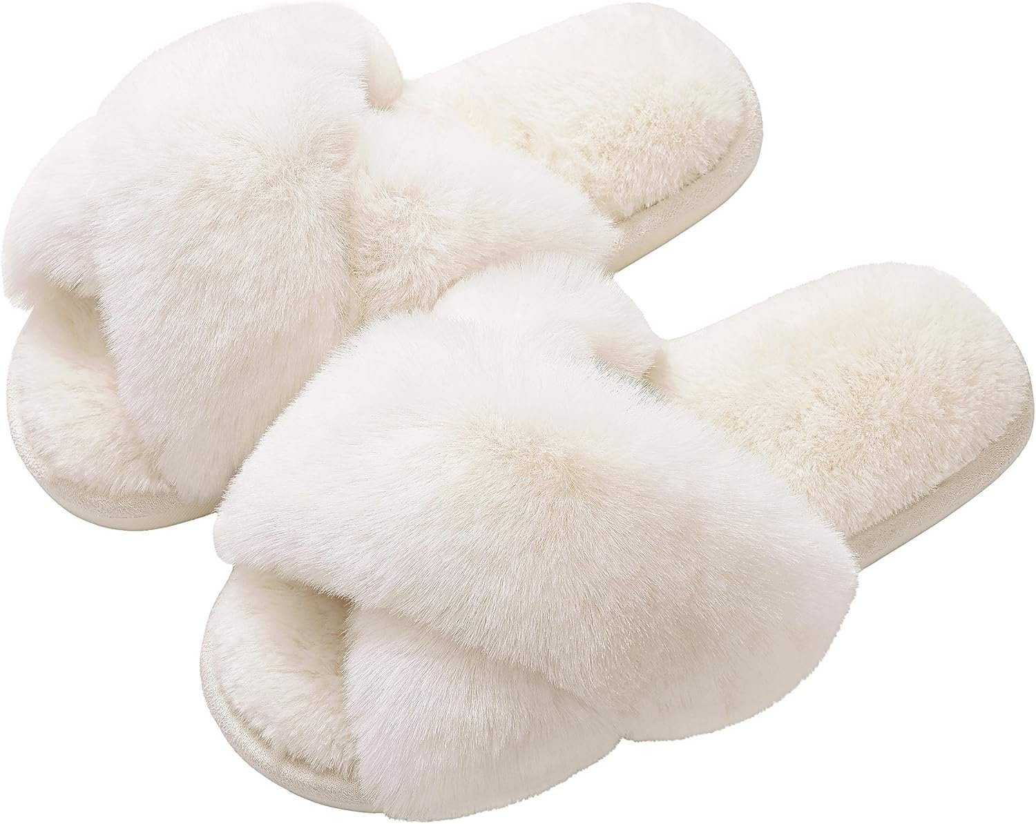 Evshine Women’s Fuzzy Slippers Cross Band Memory Foam House Slippers Open Toe