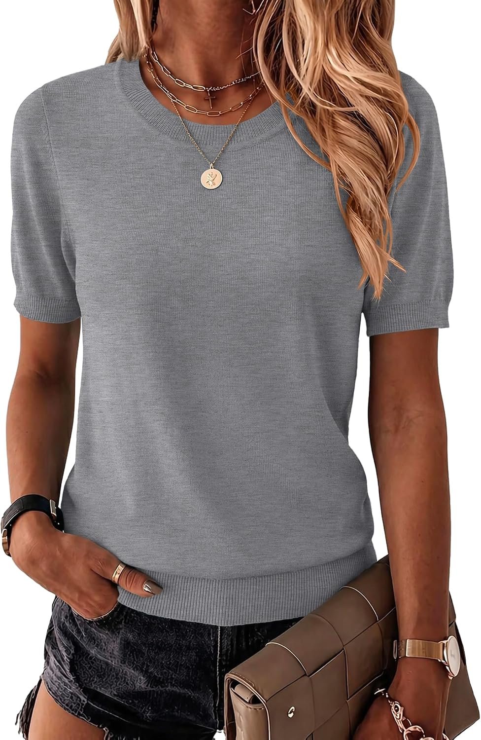 Zeagoo Womens Summer Short Sleeve Tops Crew Neck Lightweight Pullover Sweaters Loose Dressy Casual Blouse Basic Clothes