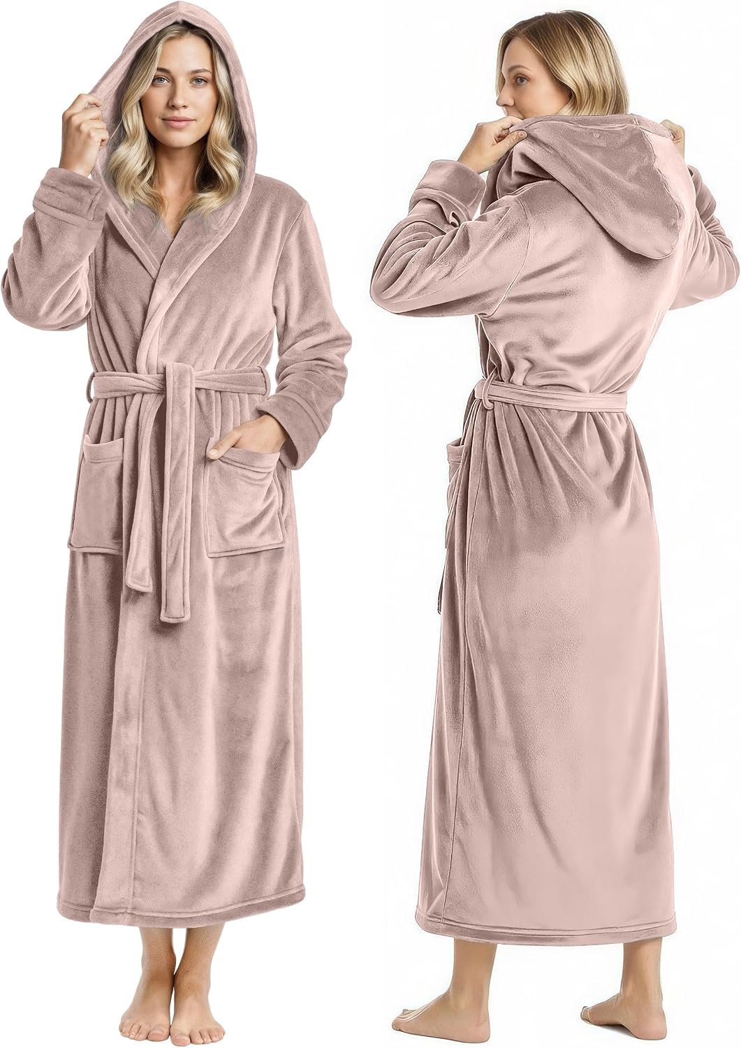 NY Threads Premium Womens Robe with Hood, Plush Fleece Long Bath Robe for Women, Fluffy Soft Women’s Bathrobe