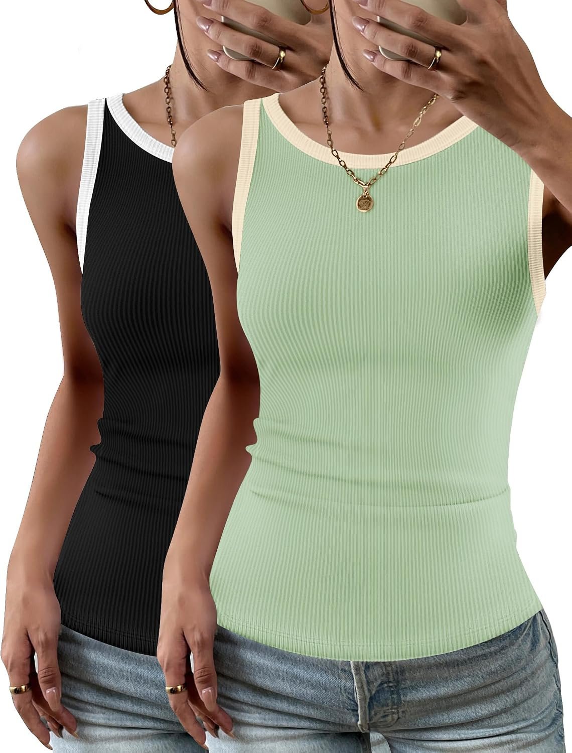 Zeagoo Womens Tank Top Racerback Crowl Neck Casual Basic Ribbed Knit Fitted Sleeveless Shirts S-XXL