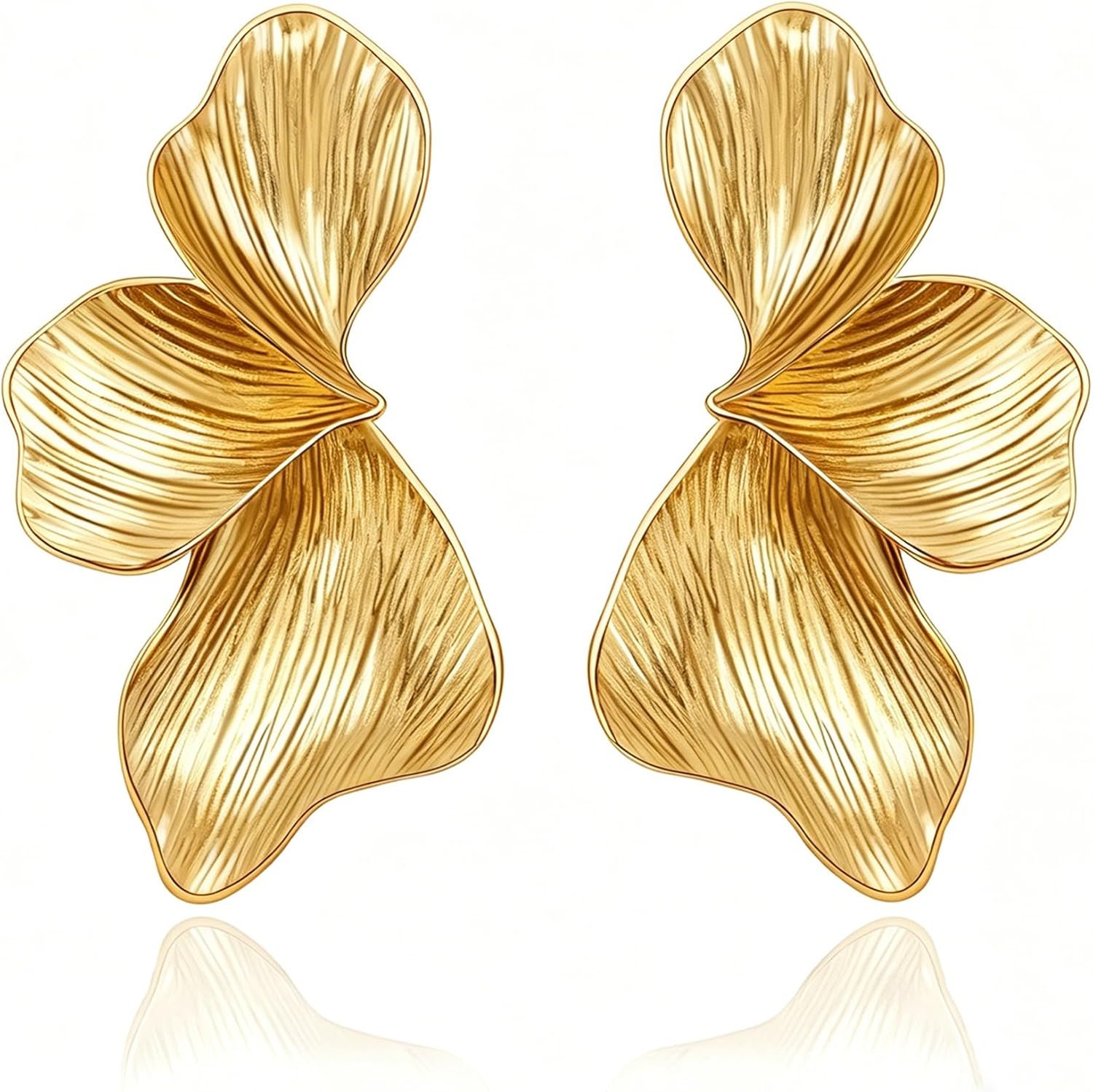 OGD Chunky Gold Statement Earrings For Women Trendy Gold Plated Sectored Flower Leaf Angel Wing Earrings Large Stud Jewlery Hypoallergenic